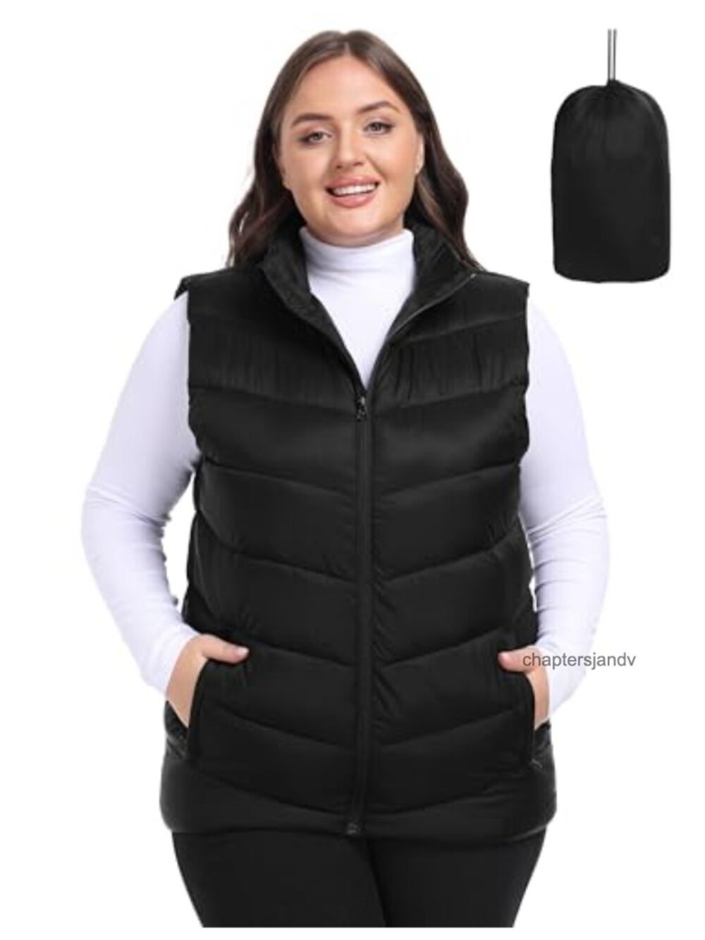 Plus Size Packable Puffer Vest Quilted Nylon Winter Zip